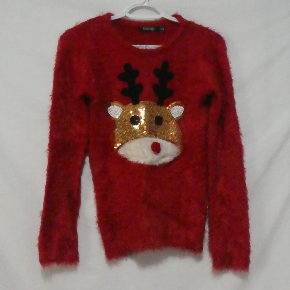 GEORGE | xl - extra large (14-16) | Fluffy Red Eyelash Knit Reindeer Sweater